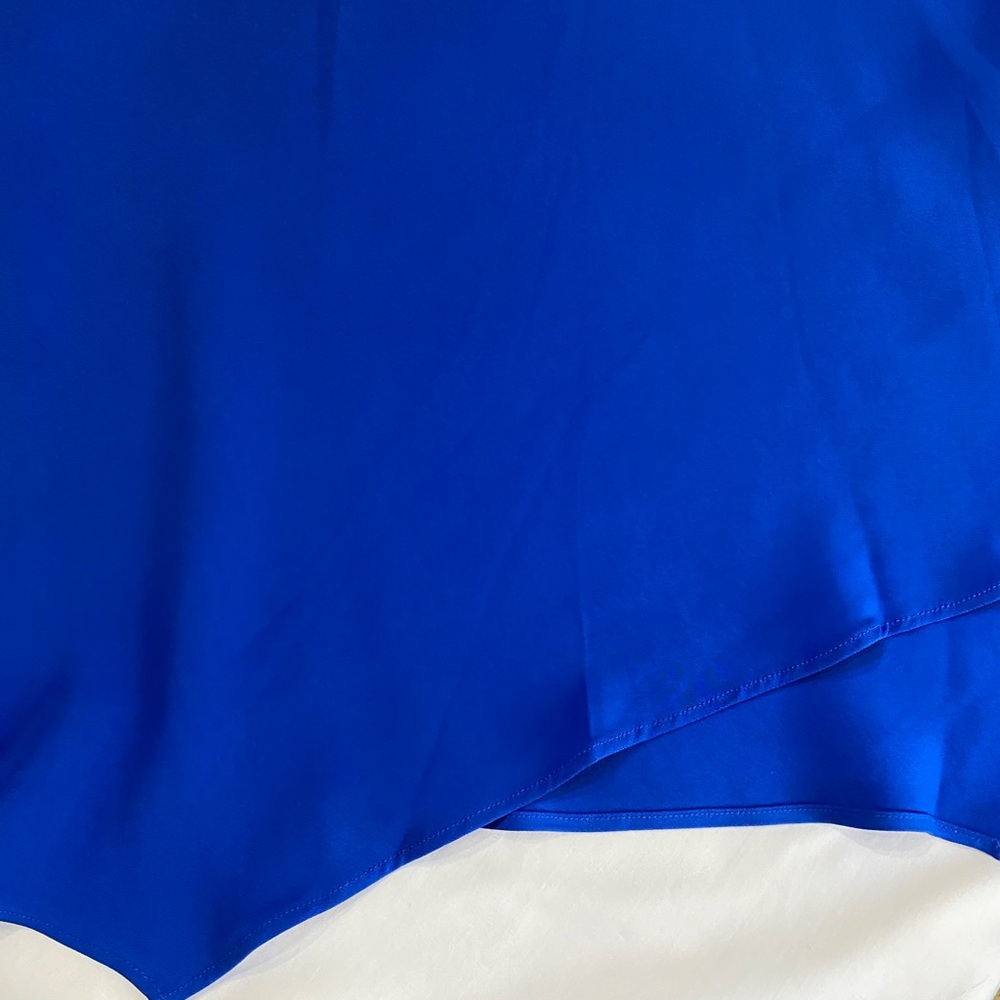 🆕REISS Libby Cobalt Blue Mock Neck Fit & Flare Asymmetrical Hem Midi Dress 8 - Picture 12 of 15